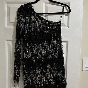 Black Sequin One-Shoulder Dress